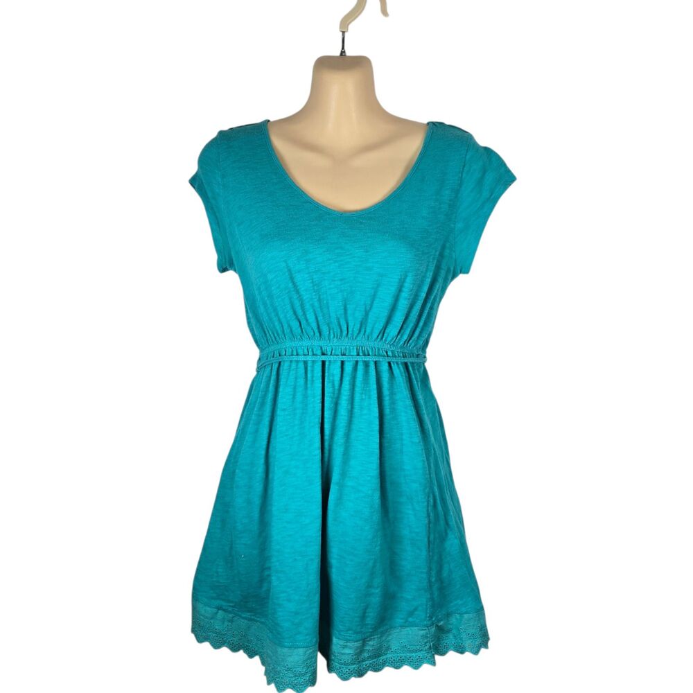 Oh Baby by Motherhood Maternity Tunic Small Teal Eyelet Trim Criss Cross Back